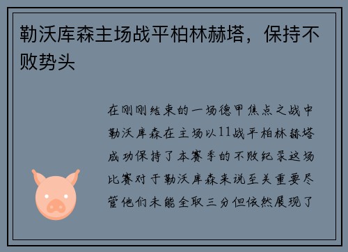 勒沃库森主场战平柏林赫塔，保持不败势头